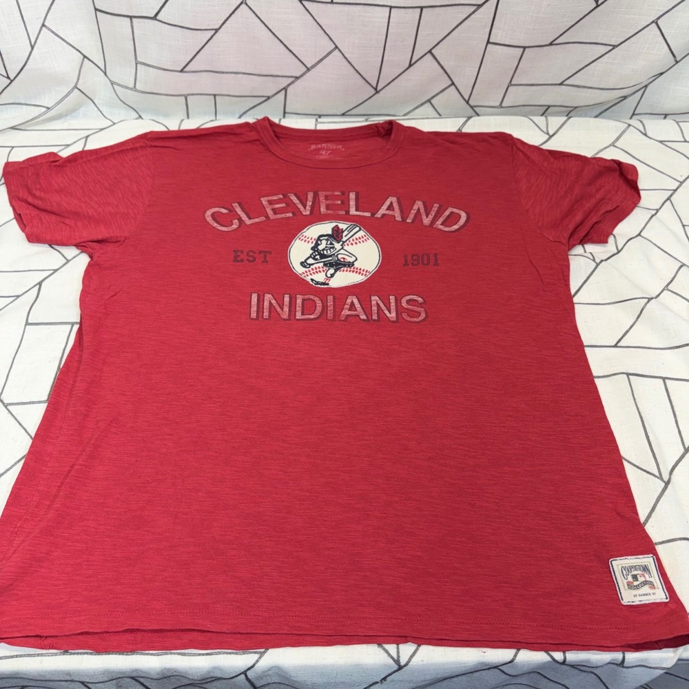 Banner 47 Cleveland Indians T-Shirt Large Red Cooperstown Chief Wahoo Slub Tee